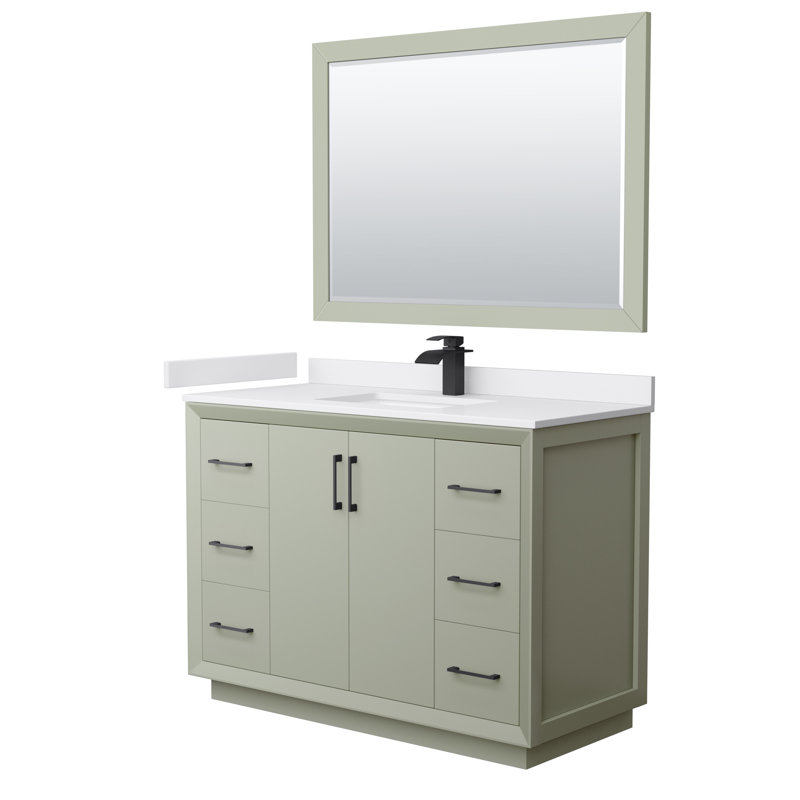 Ensemble de meuble-lavabo simple 48 po avec miroir Strada, Noir mat, Vert clair, Marbre de culture de Carrare