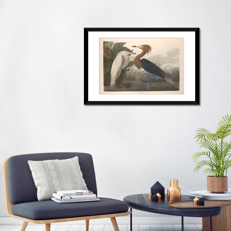 « héron », impression sur toile, Papier d'art encadré noir, Blanc, H 16 po x l 24 po x P 1 po