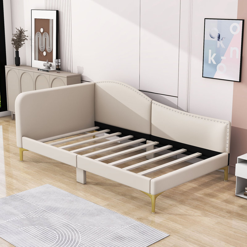 Lit de jour avec accoudoirs Kimarie, Lit simple, Beige