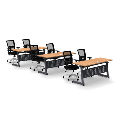 Rectangle 6 Person Flip Top 72'' L Modular Training Table and Chair Set with Casters and Modesty Panel and Cable Management