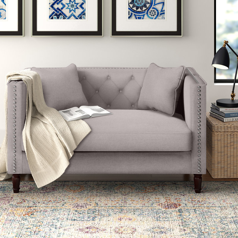 Meaghan Upholstered 49.6'' Loveseat, Beige/Light Grey