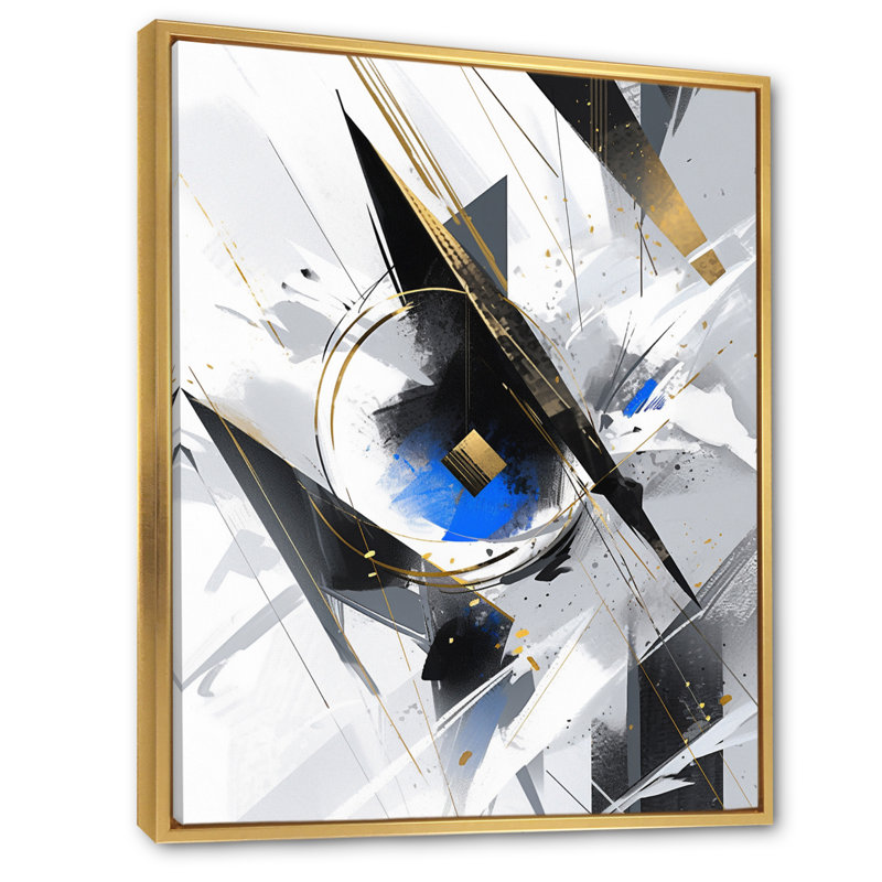 Blue Black Cubist Symphony I - Cubism Framed Wall Art, Gold Floater Framed, 44" H x 34" W x 1.5" D
