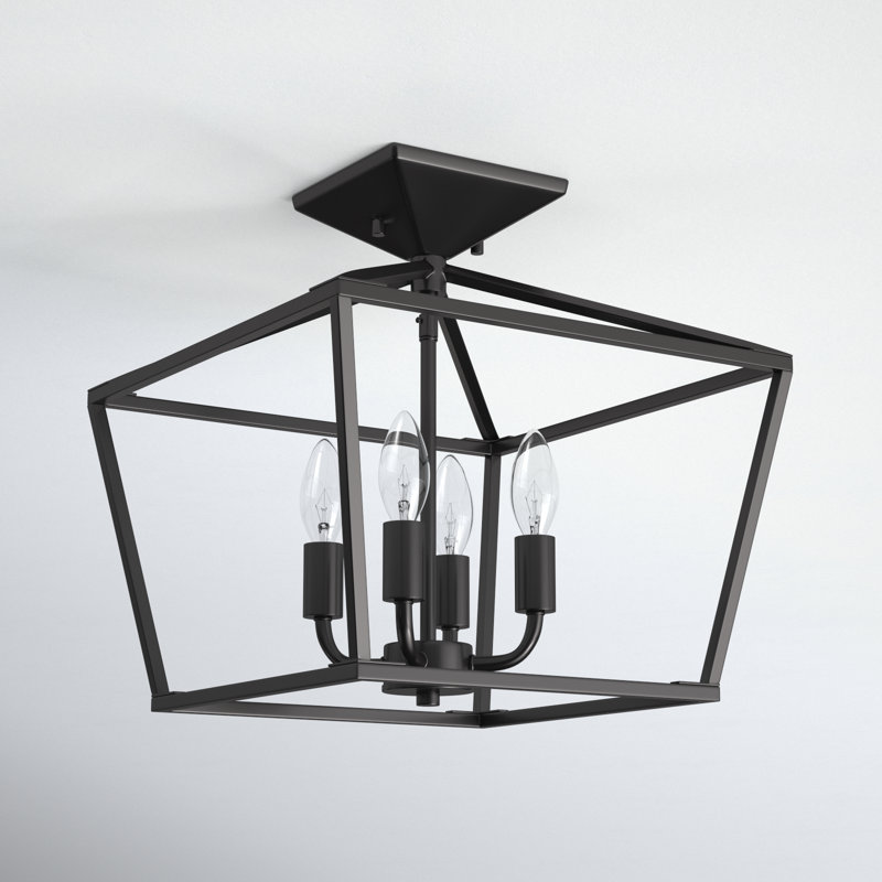 Hastings 4-Light 13" Lantern Geometric Semi Flush Mount in Classic Bronze, Classic Bronze