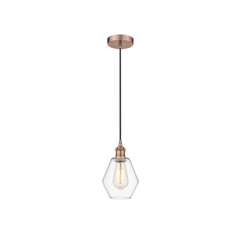 Luminaire suspendu 1 lumière Gabbie, Transparent, Cuivre antique