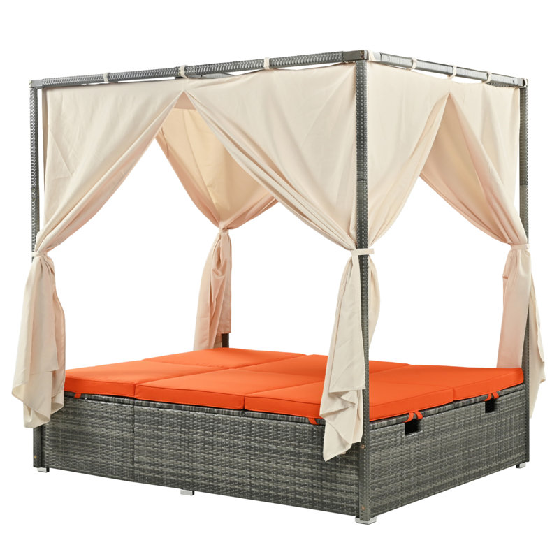 Lit de soleil confortable et réglable avec auvent multifonctionnel, idéal pour les loisirs, Orange