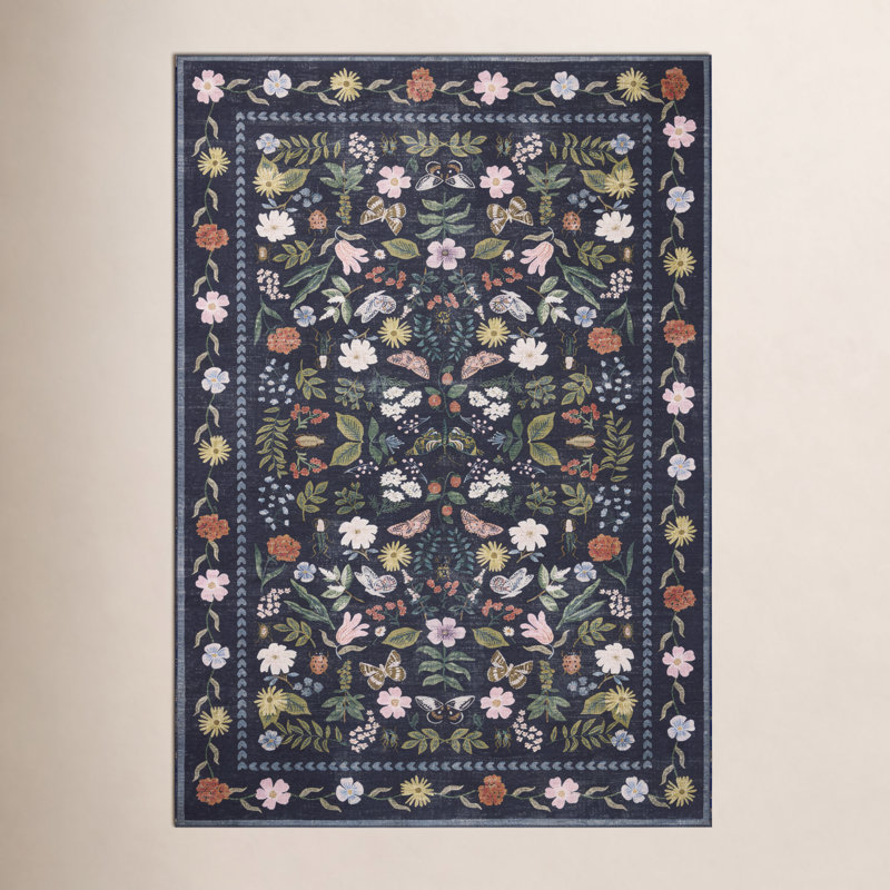 Tapis noir Rifle Paper Co. x Loloi, Rectangle 5 pi x 7 pi 6 po