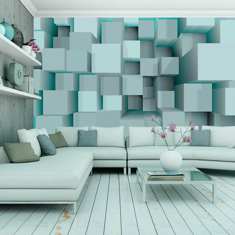 Murale blocs abstraits Ammiel 3D, Bleu, L 27 po x l 39 po, Traditional Unpasted