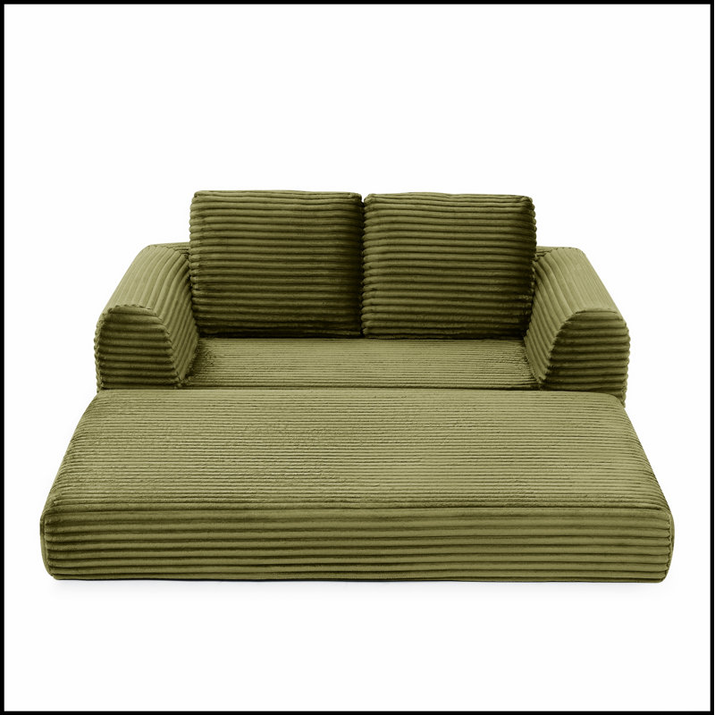 Canapé-lit pliant convertible 2-en-1, canapé-lit en velours côtelé moderne avec 2 coussins, causeuse futon rembourrée et désossée avec lit escamotable, canapé modulaire pliant pour le salon