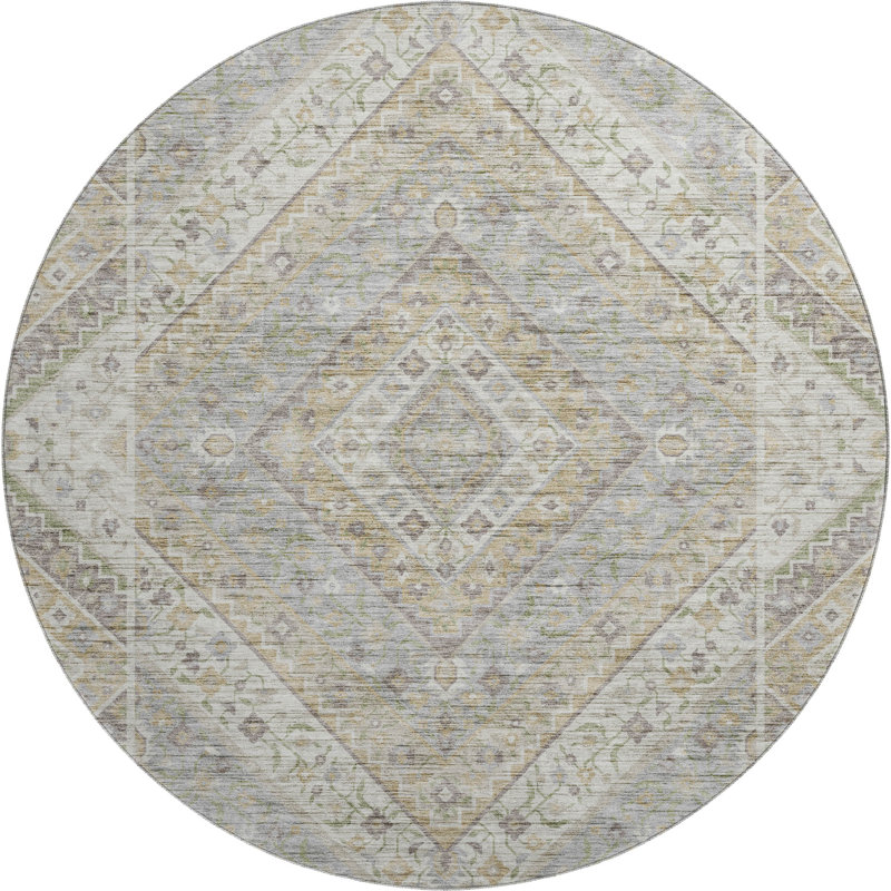Premium Machine Washable Mayfield AMF2195 geometric Rug, Ivory, 8' Round