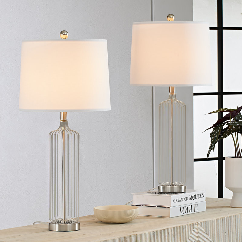  Letchworth 27.5" Modern Industrial Nickel Metal Table Lamp with 3-Way Dimmable Lighting, Nickel