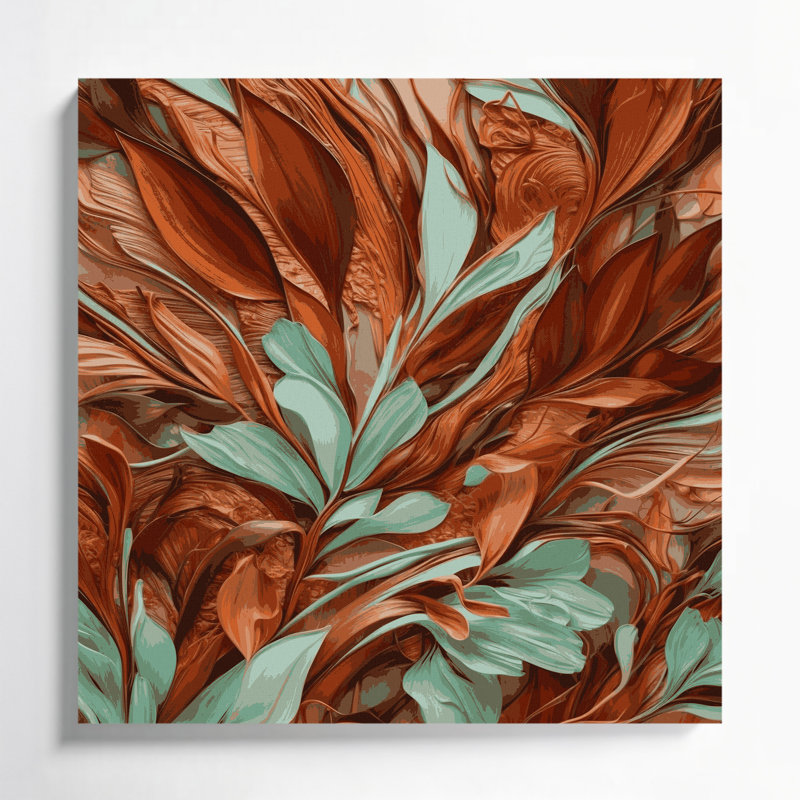 "Abstract Florals" 65, art mural sur toile brune, H 16 po x l 16 po