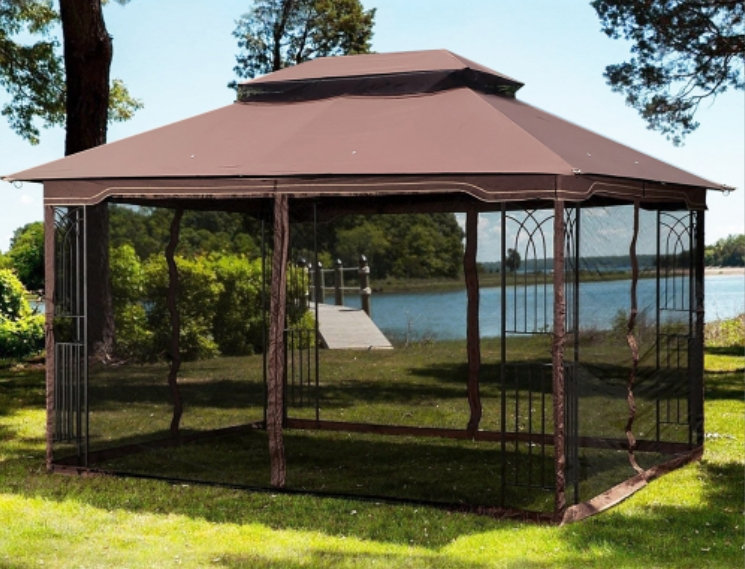 Tente de pavillon pour patio 13 x 13 po avec double toit ventilé et moustiquaire