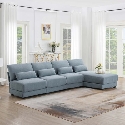 Oversized Wide Seat Sectional Sofa With Reversible Chaise, Loop Yarn Fabric, Armless Design, Convertible For Living Room And Apartment