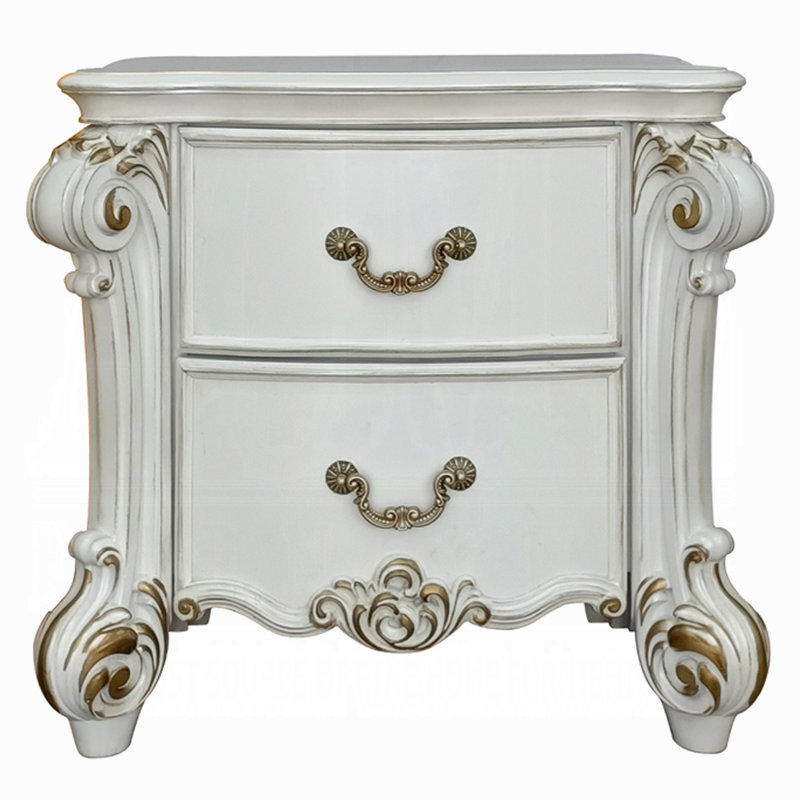 Table de chevet 2 tiroirs avec poignées Jerrod, Antique Pearl
