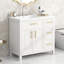 Meuble-lavabo blanc cassé 36 po avec lavabo en céramique, deux portes, trois tiroirs, fabrication en bois massif et panneau de fibres à densité moyenne