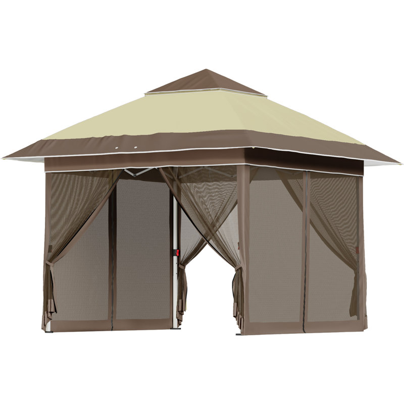 Pop Up Gazebo Outdoor Canopy Shelter, Instant Patio Gazebo Sun Shade Canopy Tent With 4 Sandbags, 2 Tiers Roof & Mesh Netting For Lawn, Garden, Backyard & Dec