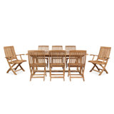 Devon 9-Piece Teak Dining Extension Table With Folding Chairs
