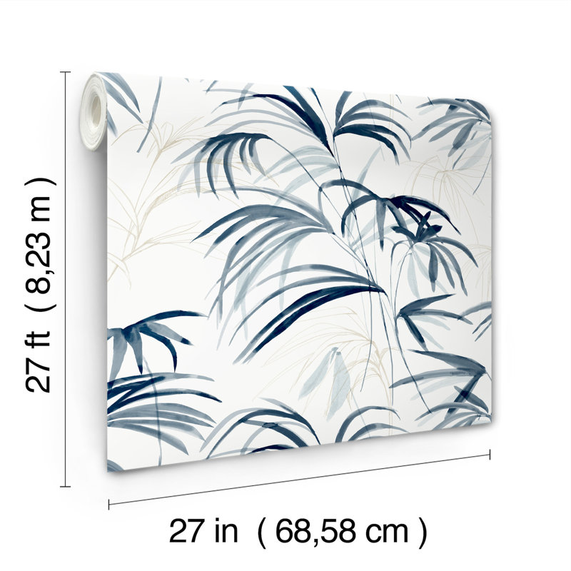 Papier peint Inky Warm Neutral Palms, Bleu