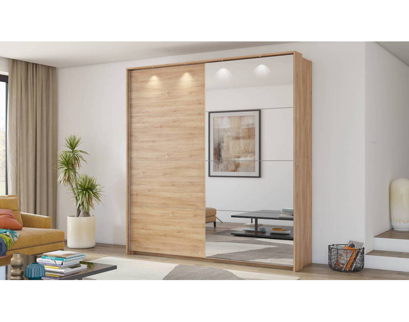 Detjon 2 Door Manufactured Wood Wardrobe, Oak Camargue