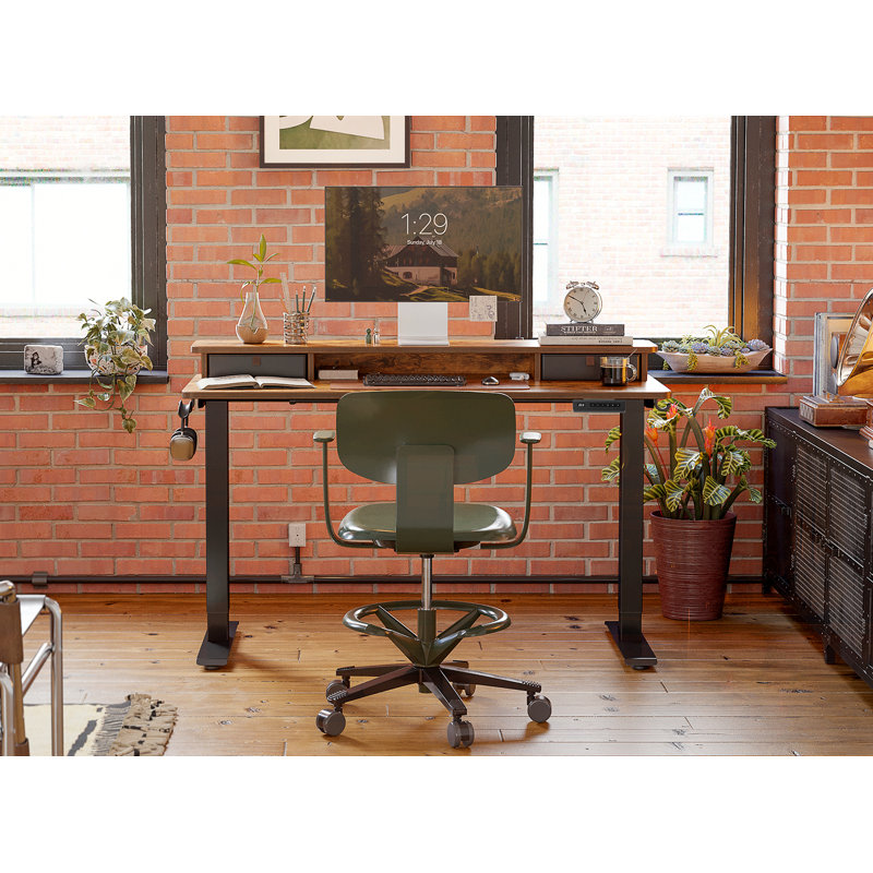 Height Adjustable Standing Desk, Rustic Brown/Black, 47.24" H x 60" W x 23.63" D