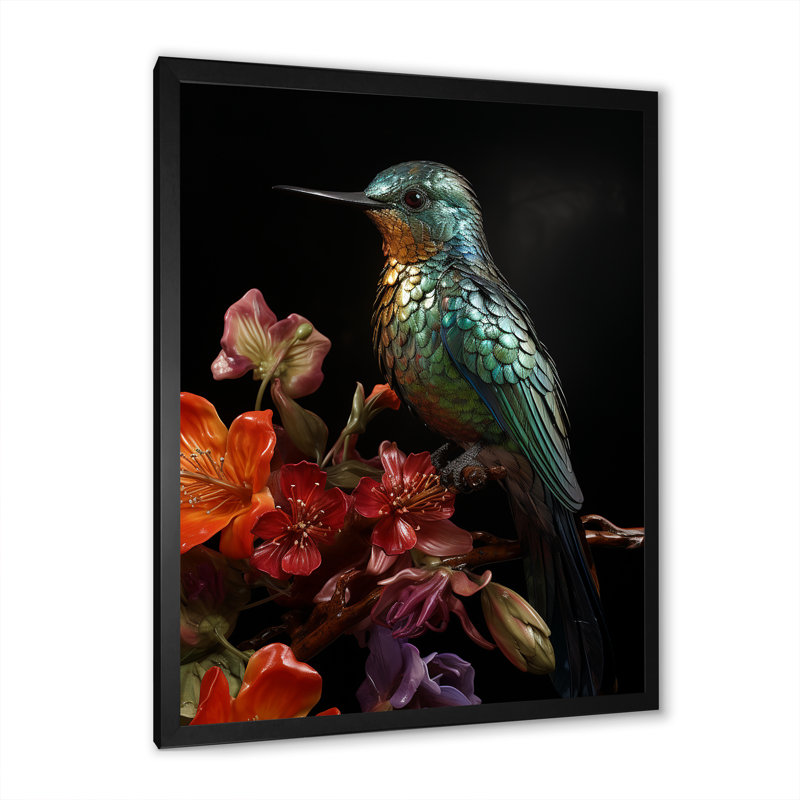 Neotropical Hummingbird - Hummingbird Animal, art mural, Cadre simple noir, H 44 po x l 34 po x P 1,5 po