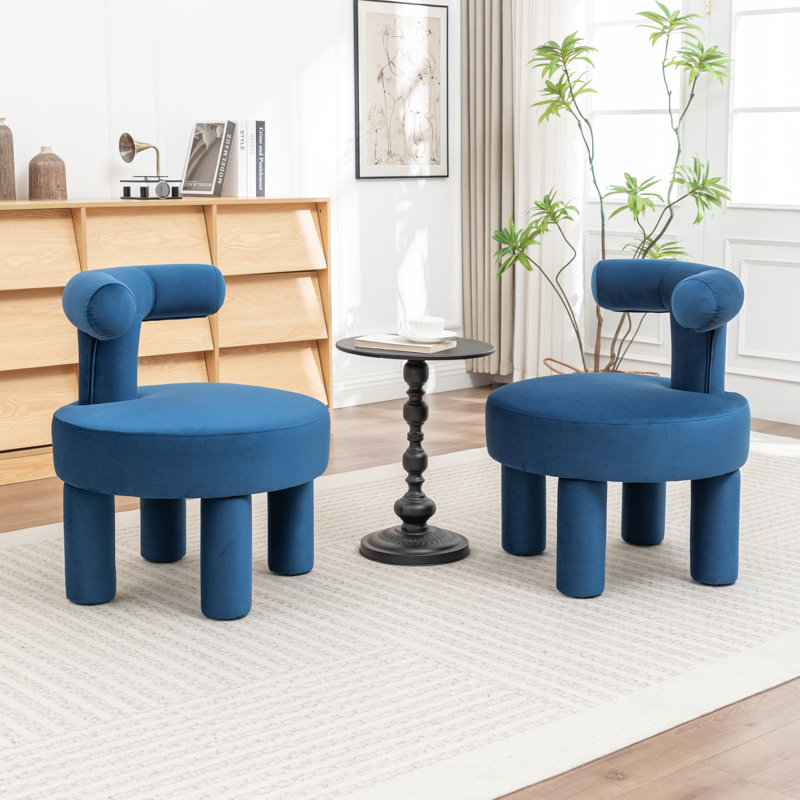 Fauteuil demi-tonneau en velours Bula, Marine, Velours velours