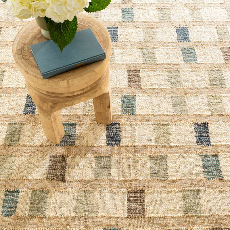 Mosaic Blue Handwoven Jute Rug, Rectangle 3' x 5'