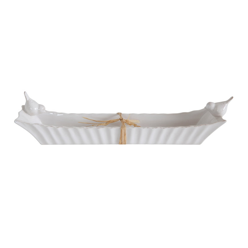 Plat de service en céramique avec décorations d'oiseaux 3D