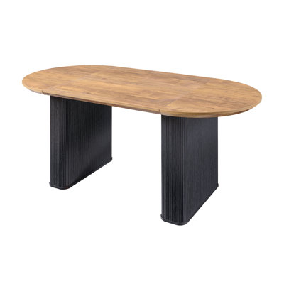 63" Fluted Oval Dining Table Double Pedestal Kitchen Table For 6 With Thickened Edge, Luxury Table For Dining Room/Kitchen by George Oliver