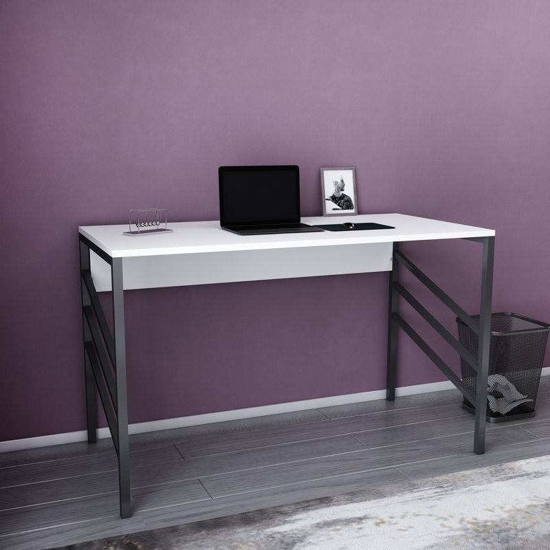 Ricka Modern Writing Desk With Metal Legs, White/Black