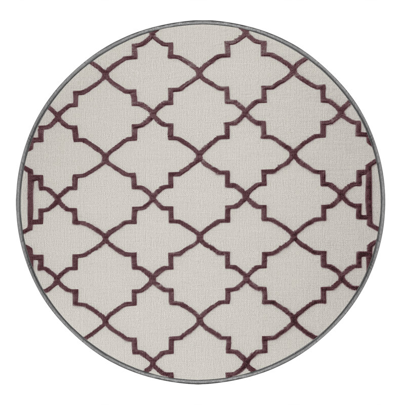 Tapis gris en treillis lavable à la machine, Rond 5 pi