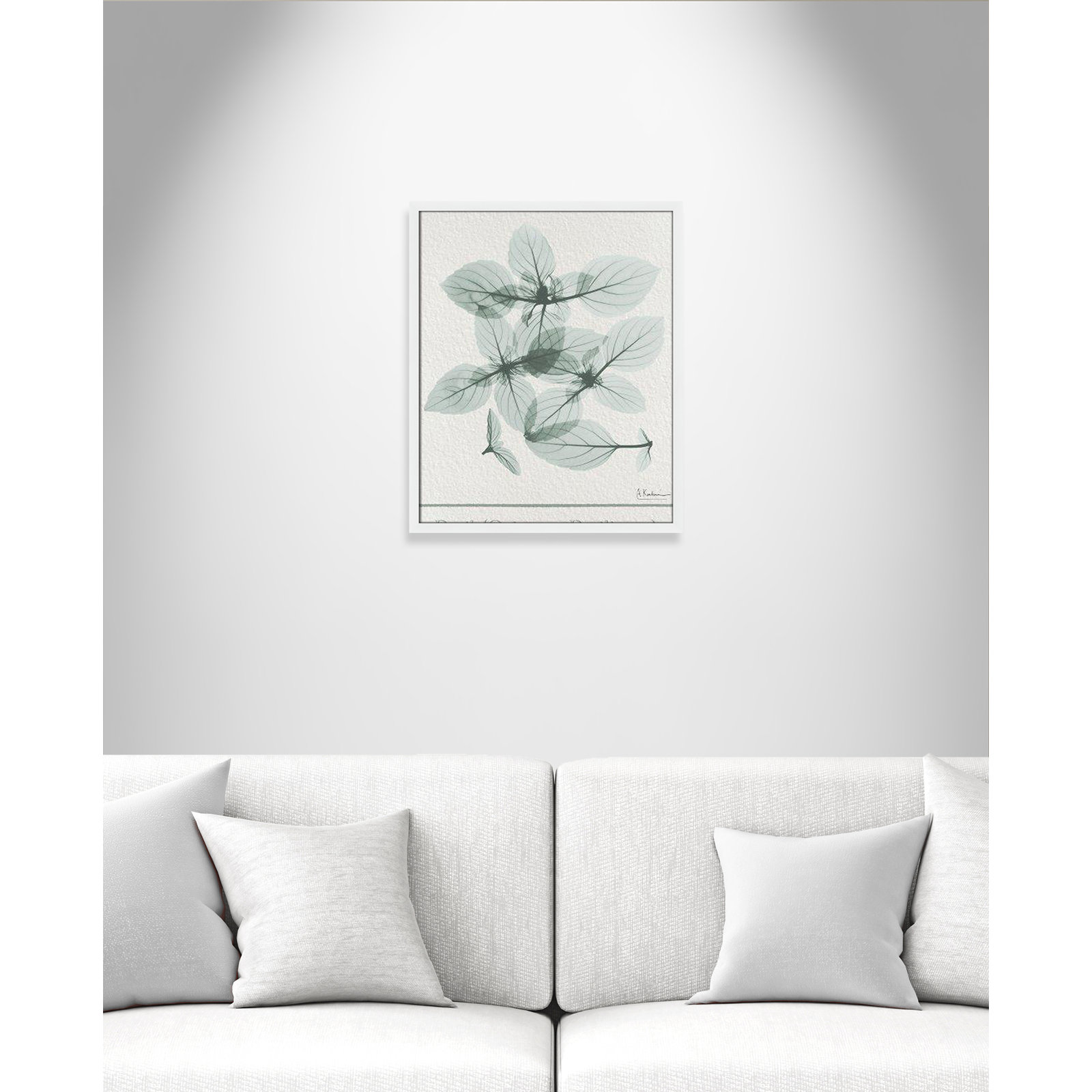 Jeanette "Basil Ocimum Basilicum" Painting, 25.5" H x 21.5" W x 1.25" D, Satin White Framed Paper