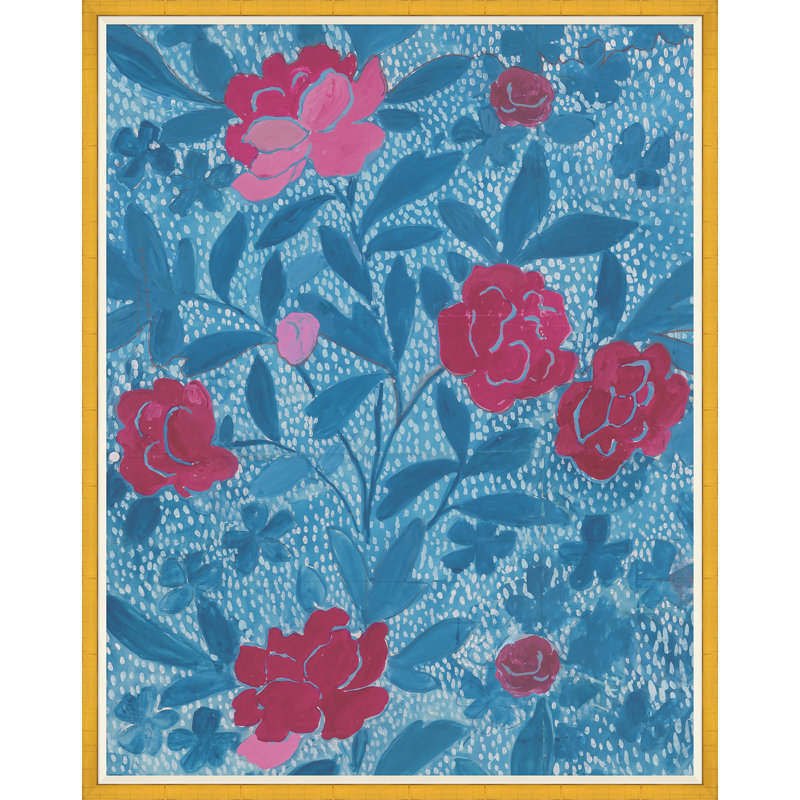 Floral Blue Print by Paule Marrot, 54" H x 43" W x 1.25" D, Gold Framed