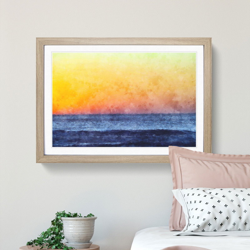 Orange Sunset Abstract - Framed Print, 33cm H x 45cm W x 2cm D, Oak Framed
