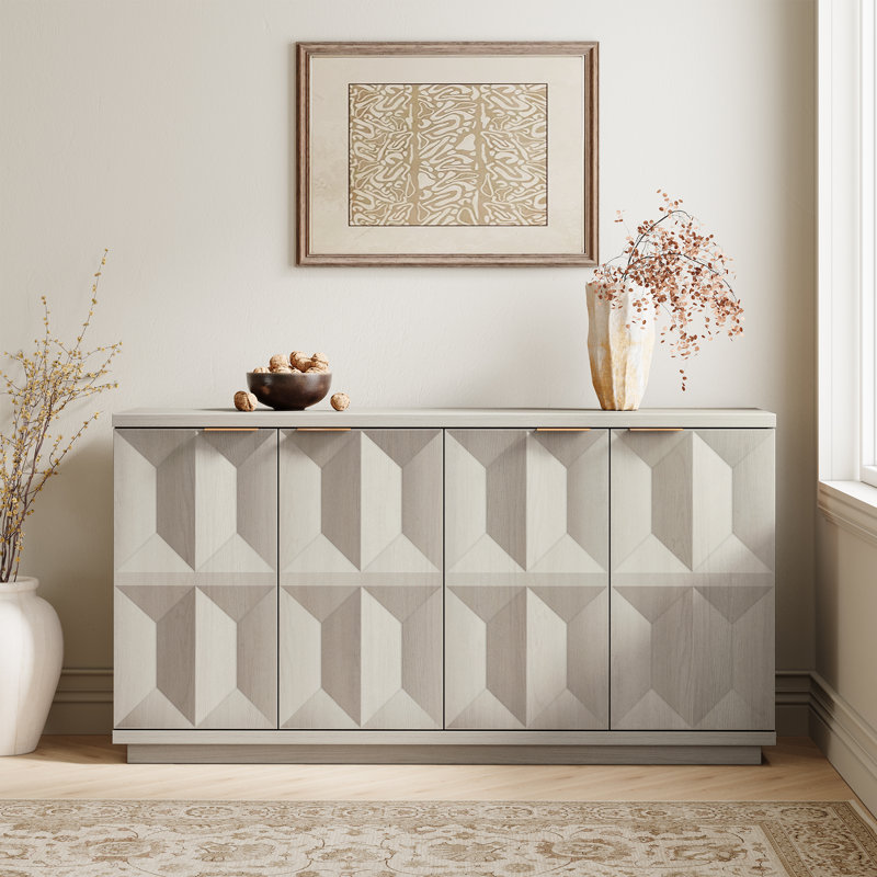 Designer Modern Textured 59'' Three-dimensional Relief Sideboard, White