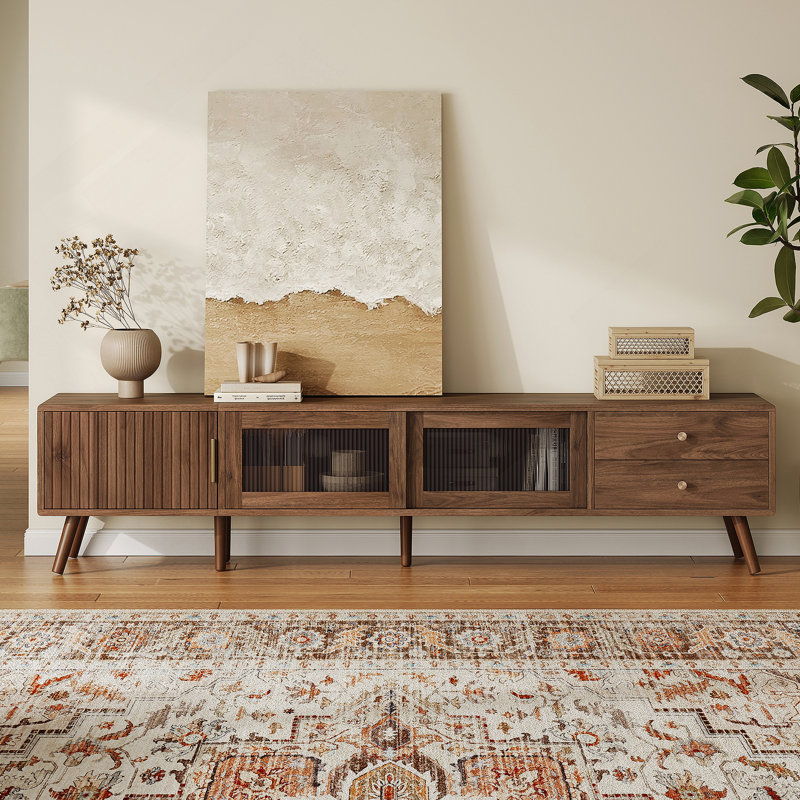 Meuble télé 76 po avec portes en verre 76 po Modern Minimal Modern Doors