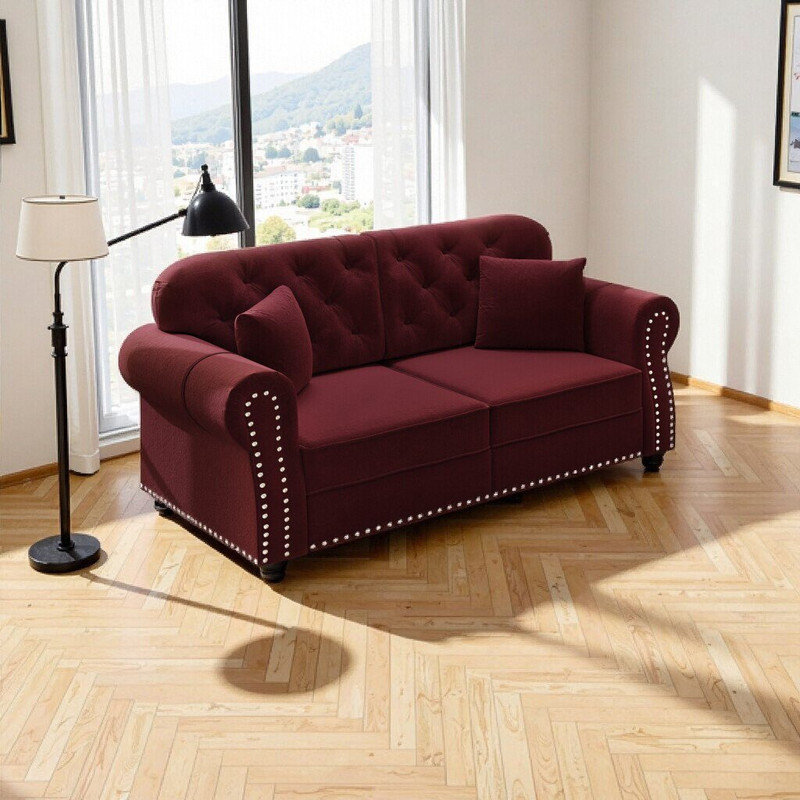 Canapé en velours 63 po Chesterfield, Rouge