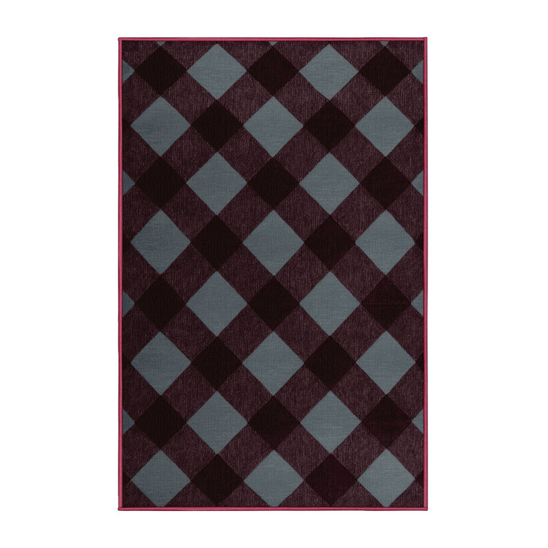 Machine Washable Checkered Red Area Rug