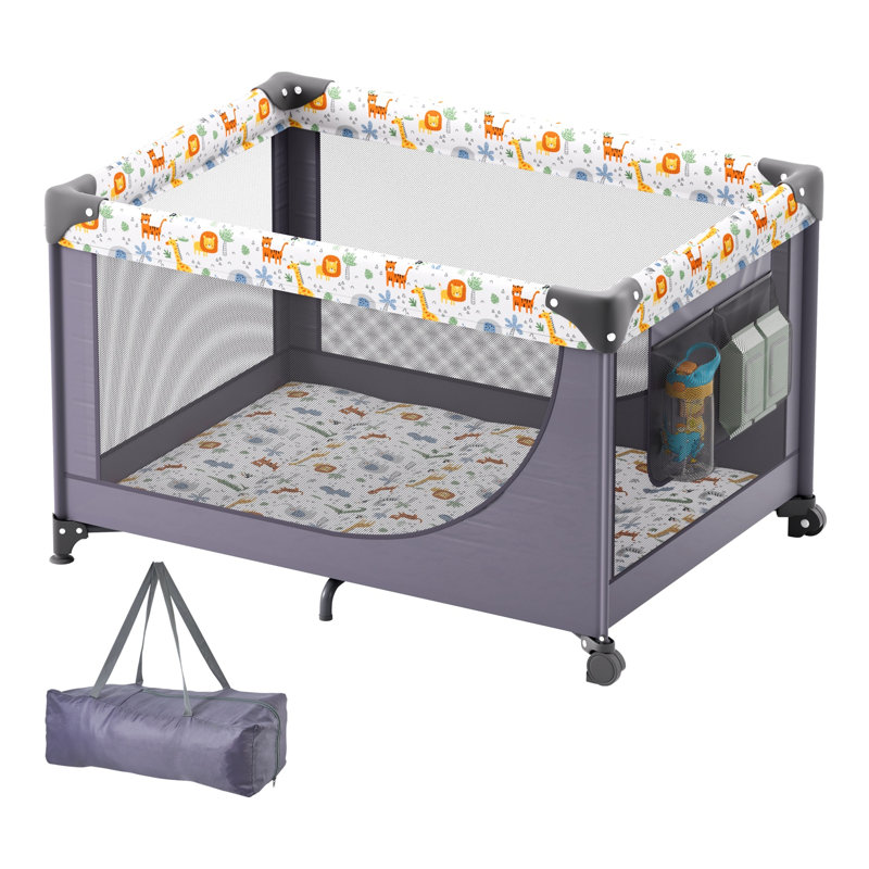 Parc portatif pour bébé avec roulettes, centre d'activité pour tout-petit respirant et sac de voyage VEVOR