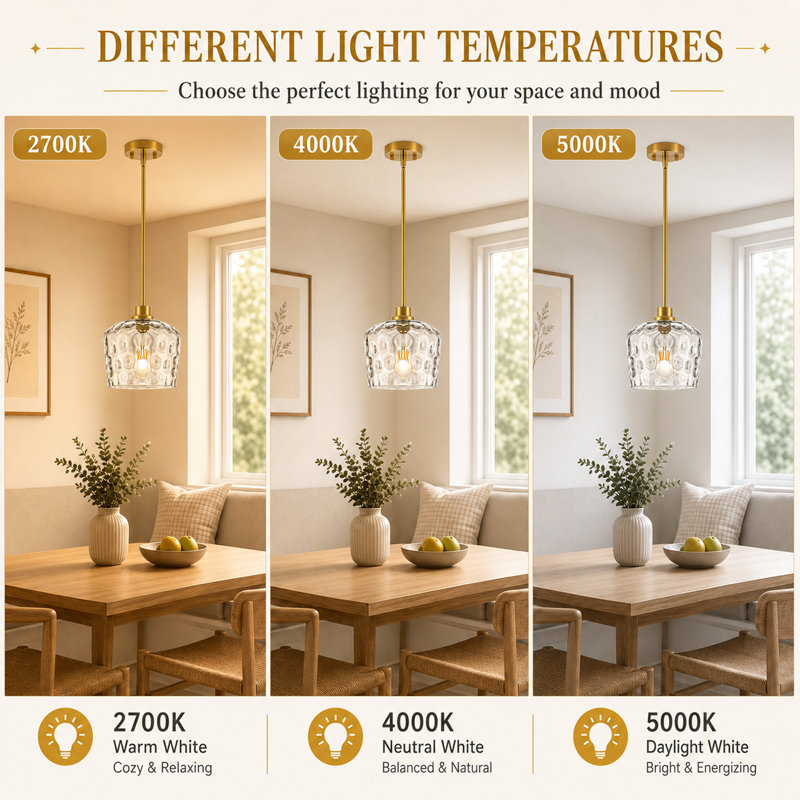 1-light 7.67" Clear Hammered Glass Pendant Light Kitchen Island Light, Brass