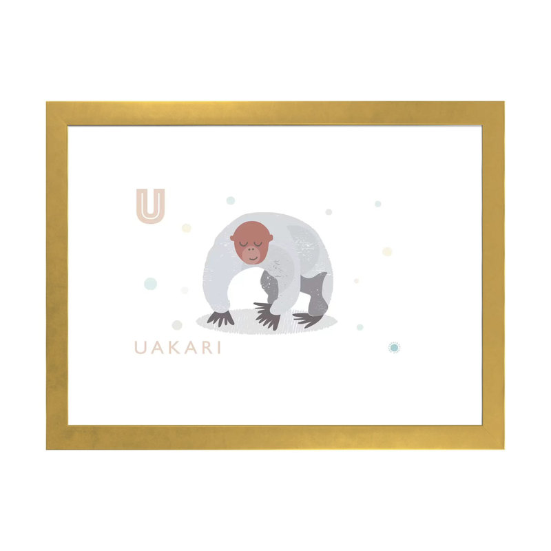 Uakari - imprimé, Blanc, H 16 po x l 24 po x P 1 po, Papier encadré doré