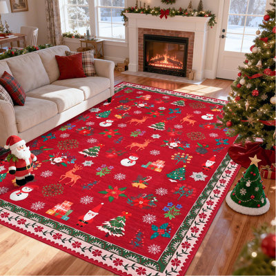 Tapis décoratif de fête de Noël 8 x 10 pi avec envers antidérapant et tapis antidérapant