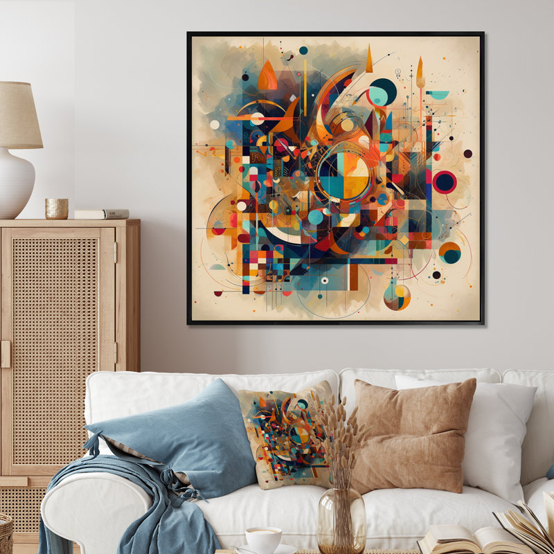 Impression sur toile encadrée géométrique orange rétro V - abstrait géométrique, Cadre photo noir, H 30 po x l 30 po