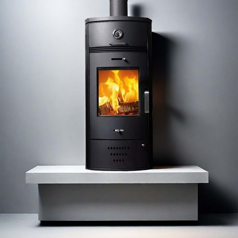 Natural wood fireplace with oven and thermometer