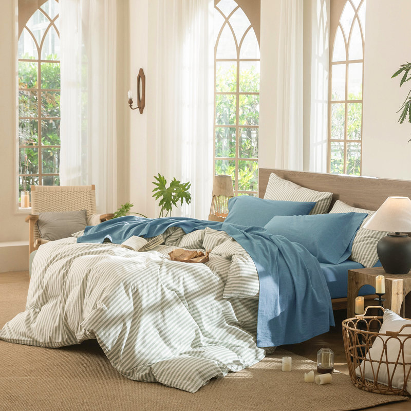 Ensemble de draps MooMee, Ensemble de draps pour très grand lit avec 2 taie, Bleu paon
