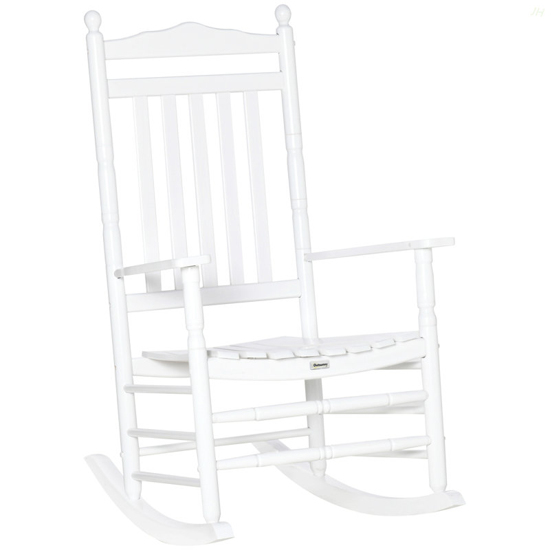 Outsunny Traditional Wooden High-Back Rocking Chair For Porch, Indoor/Outdoor, White, White