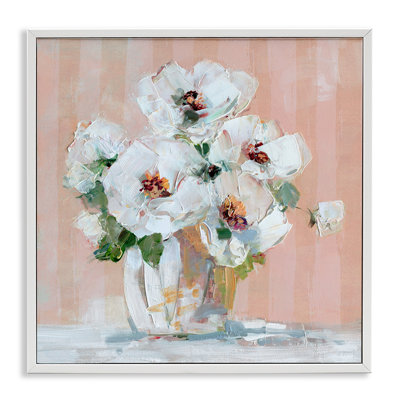Coquelicots blancs sur fond rose, estampe numérique par Sally Swatland