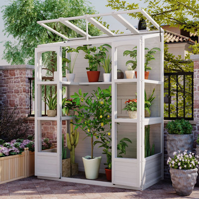 Structure froide en bois 78 pouces avec 4 lanterneaux indépendants et 2 tablettes centrales pliantes pour l'extérieur, Greenhouse
