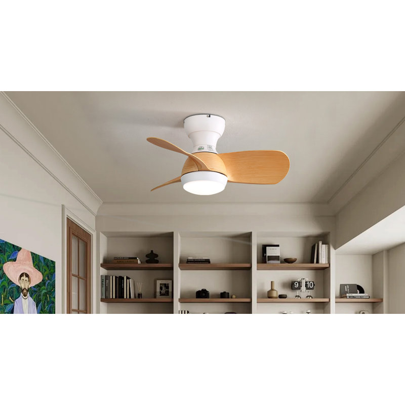 23 Inch Mini Led Ceiling Fan With 3 Color Dimmable 3 ABS Blades Remote Control DC Motor For Bedroom, White, Natural