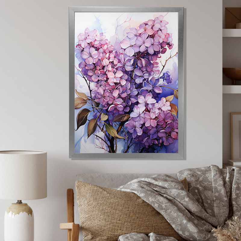 Lilacs Flow Grace I sur toile, Cadre simple argenté, H 40 po x l 30 po x P 1,5 po